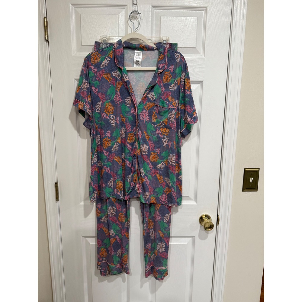 Disney Little Mermaid Pajama Set Plus Size 1X Blue Coral Ariel Modal Sleepwear